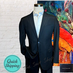 NWOT Tommy Hilfiger 42L Modern Fit Blazer Solid Black Mens Sport Coat Jacket